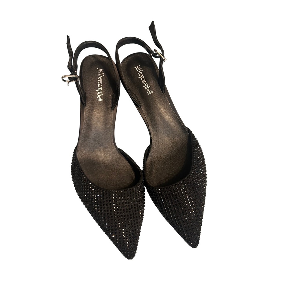 Jeffrey Campbell Rhinestone Slingback Heels Womens 6 Black Good Pointed Toe Pump